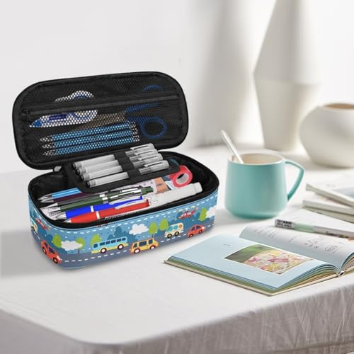 Image of Cartoon Car Boys Large Pencil Pouch for Kids Cool Pencil Case for Age 5-10 Children Pencil Container with Pen Slot Girls Pencil Bag for School Students Pencil Pouch Holder