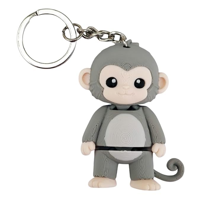 Kids Store Cute Monkey 3D Toy Keychain, Grey Figurine Animal Keyring, Fun Novelty Accessory-image-40