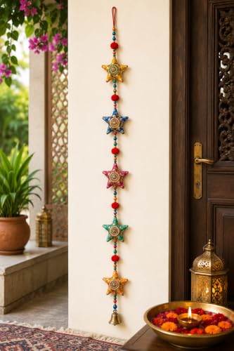 Image of Bindian Toran for Main Door, Decorative Door Thoranam Hanging, Diwali Decoration for Home Entrance, Wall Decor Hanging Ornament, Traditional Festive Welcome Decor for House, Pooja (Star Pack of 2)