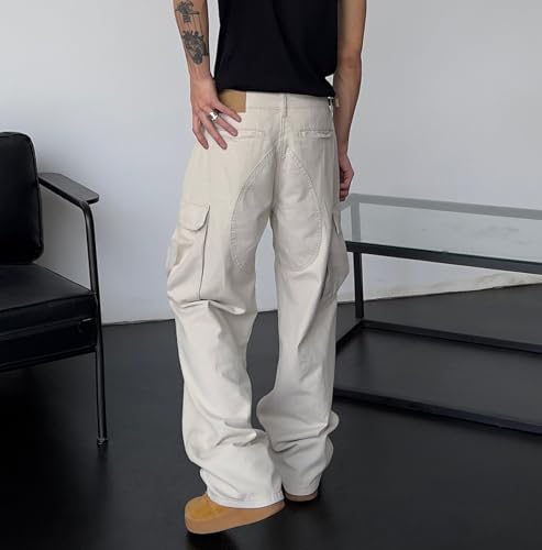 Men's Loose Cargo Pant Sexy Low-Rise Straight Casual Trendy Hip-Hop Adjustable Waist Denim Pants with Pockets3