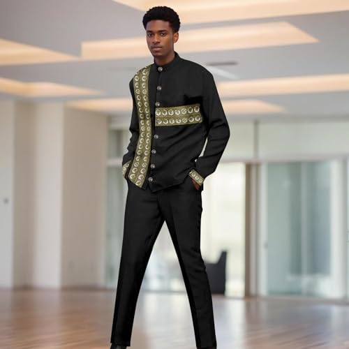 Men`s Business Suits Slim Fit Single Breasted Embroidery Lined Blazer and Pants Set African Clothes2