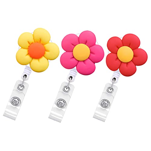 TEMPNAP 3個 花柄バッジ ダー バッジ 学校用カード ダー 転式 付 製 使 縮