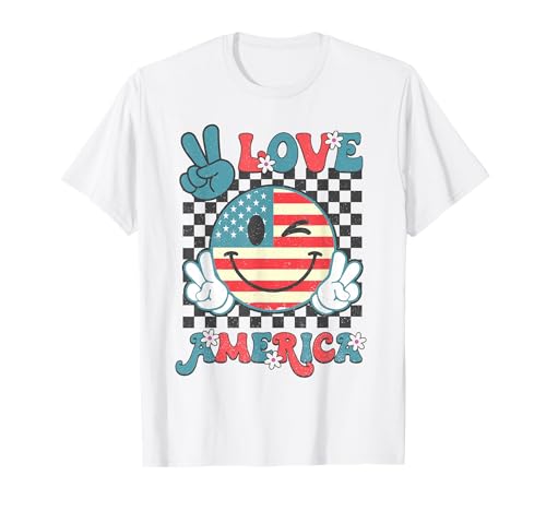La divertida bandera de Peace Love America Smile USA Flag del 4 de julio Camiseta