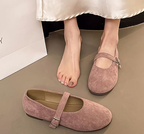 Niction Mary Jane Shoes Women Slip on Ballet Flat Dressy Comfortable Suede Round Toe Ankle Strap Flats Comfortable Dress Shoes for Women Dressy3