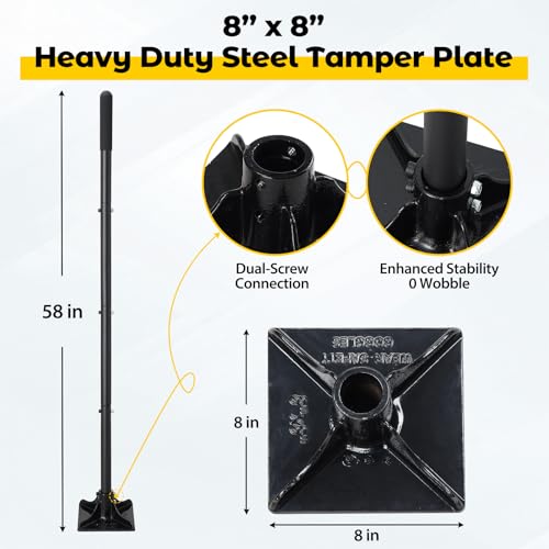 Tamper Tool, Heavy Duty 8"x 8" Steel Ground Tamper Tool for Garden Yard, Metal Hand Landscaping Tampers for Dirt, Soil,Concrete,Asphalt,58 Inch Long Handle,Driveway Repairing, Pathway Ground Leveling - Image 2