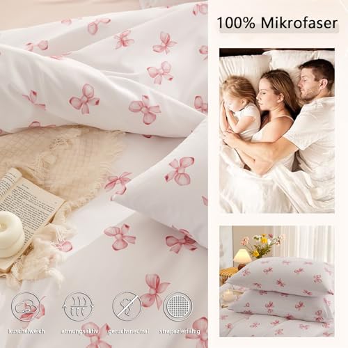 Tospass Schleife Bettwäsche 200x220 Rosa Schleifen Mädchen Bettwäsche Set – Ansicht 5