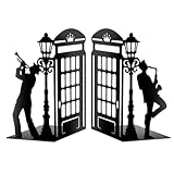 Peacoblue Metall-Buchstützen für Regale, Moderne dekorative schwere Buchstützen für Büro, Schreibtisch, Regal, Zimmer – 14x11x21 cm, einfache hohe Buchstützen aus Gusseisen, 1 Paar (Straßenmusik)