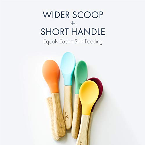 Avanchy® Baby Spoons Bamboo And Silicone Set, Self Feeding Food Utensils, 4 Months Baby Led Weaning, 2 Pack #TOP3