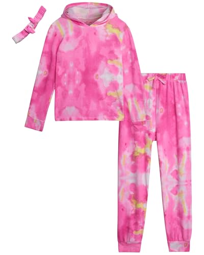 dELiA*s Girls' Sweatsuit Set - 3 Piece Soft Cozy Ribbed Pullover Hoodie and Jogger Pants with Matching Headband (Sizes: 4-16)