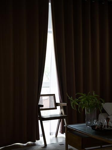 Image of Windows Coffee Blackout Curtains 63 inches Long 2 Panels Set Grommet Blackout Drapes Energy Saving Noise Reducing Thermal Insulated for Bedroom Living Room Nursery