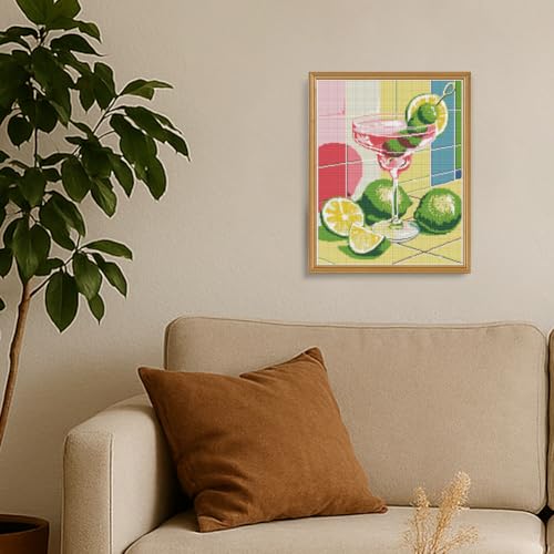Image of FREEBLOSS 11CT Cocktail Stamped Cross Stitch Kits Full Embroidery Kits with Instruction Cross Stitch Wall Hanging Kit for Needlepoint Adults Wall Art Decoration 16x20in /40x50cm