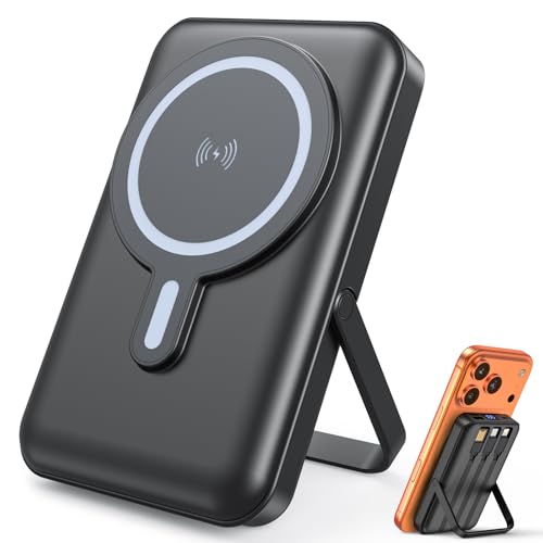 Drepint Cargador Portátil Magnético, 10000mAh Bateria Externa Inalámbrico, Bateria Portatil con Pantalla LED, 3 Cables Integrados, Tipo-C Compatible con Teléfonos Inteligentes, Tabletas