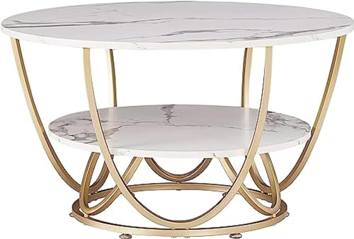 Image of Round Storage Coffee Table Contemporary Coffee Table for Living Room Wood Top with Metal Frame (Black Gold)