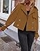 ZESICA Womens Long Sleeve Crop Trench Coat Lapel Double Breasted Loose Casual Jacket with Pockets,Brown,Small