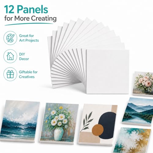 Miniatura 7 de Exerz 20x20cm Paneles De Lienzos 12 Piezas Para Pintar Cuadros 280gsm 0,3 Cm De Espesor 100 Algodón Blanco Triple Preparado Libre De Acido Hebra Media - Acrílicos Óleo