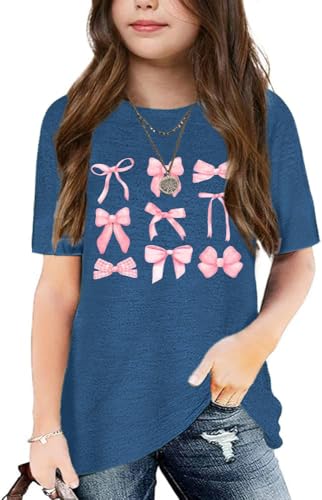 Image of Graphic Tees for Girls Kids Summer Tops Crewneck Short Sleeve T Shirt 5-14 Years