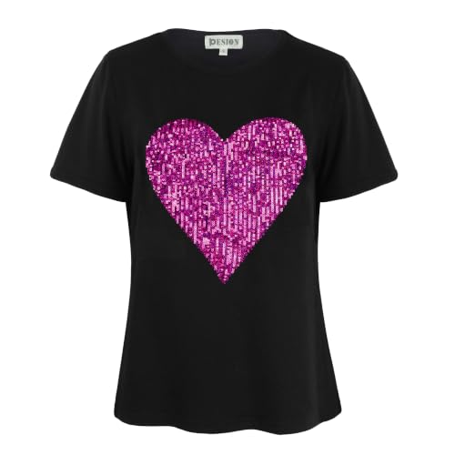 Image of PESION Womens Short Sleeve T-Shirt Sequined Tops O-Neck Funny Graphic Tees Blouse