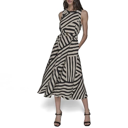 KARL LAGERFELD Women's Lined Belted Sleeveless Midi Dress