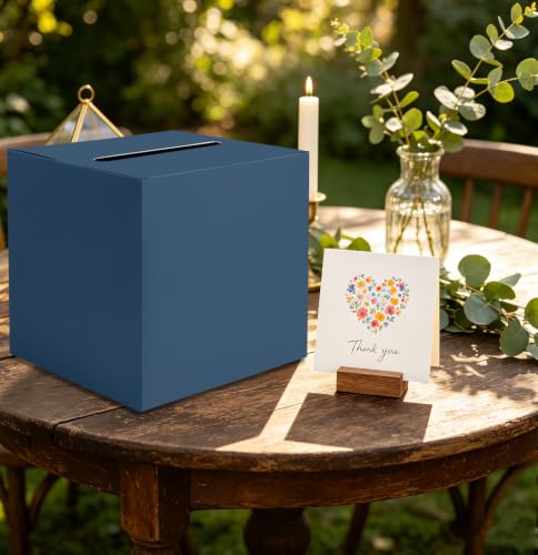 Image of SietDESEO Navy Blue Card Box for Graduation Large Gift Card Box Holder 9.8 inch x 9.8 inch Money Cards Box Diy Card Box for Wedding Reception Baby Shower Birthday Cards Box Holder