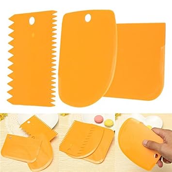 Inditradition 3 Patterns Cake Side Scraper | Dough Fondant Scraper, Icing Smoother, Cake Decorating Tool Set | Plastic, Assorted Color