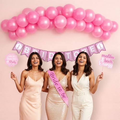 Image of Party Propz Bride To Be Decorations Set - 74 Pcs Bridal Shower Decoration Kit with Sash, Balloons, Banner & Photobooth Props, Bride To Be Sash (Cardstock, Latex)