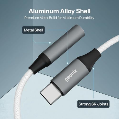 Image of Geonix Befit AX7 Type-C to 3.5mm AUX Female Converter /Adapter| MIC & Audio Support | Smart DAC Chip | Plug & Play | 13cm Cable, 1 Year Warranty (Cool Gray)