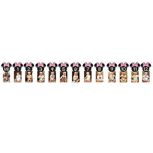 Minnie Mouse 12 Months Photo Banner With Mickey Party Signs - Hot Pink Minnie Mouse Clubhouse Party Supplies - Minnie Theme Decoration For First Birthday #TOP1