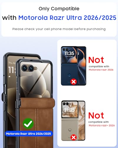Image of Magnetic for Motorola Razr Ultra 2026 /2025 Case with Hinge Protection, Screen Protector, Fit for Magsafe, Ultra-Thin PU Leather Matte PC Shockproof Cover for Razr Ultra 2026 /2025-Brown