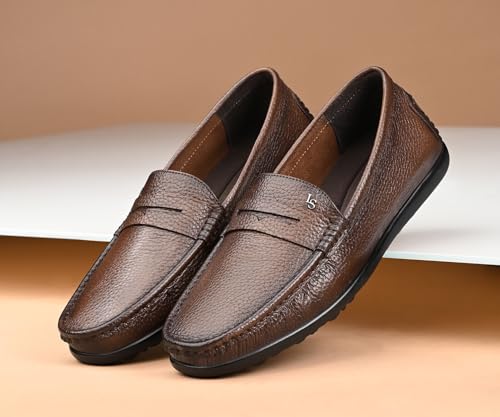 Image of LOUIS STITCH Italian Milled Leather Formal Shoes for Men | Ultra Lightweight Men's Slip On Solid Formal Loafers | Comfortable for Long Hours | LSPDFL