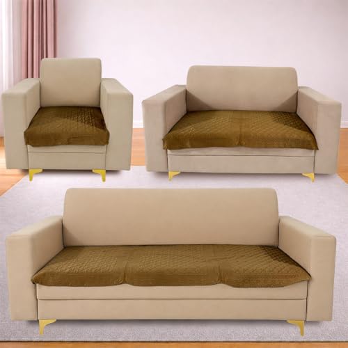 Image of Homerz Premium Petal Charm Sofa Cover | Embossed Floral Pattern | Soft Touch, Anti-Dust & Easy Wash Fabric Cloth, Washable and Durable (Mustard, 6(3+2+1) Seater, Only Seat Cover)