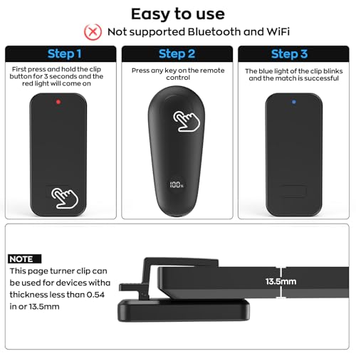 Image of Page Turner for Kindle, Remote Control Clicker for Kindle Paperwhite Colorsoft Accessories, Clicker Page Turner for iPad Tablets Reading Novels Taking, Dark Black