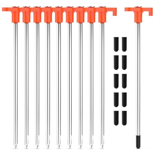 10 Pack Galvanized Steel Tent Pegs with Peg Caps