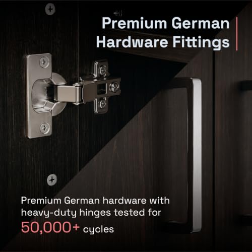 Image of Wakefit Wardrobe for Bedroom | 1 Yr Warranty | Cupboard for Bedroom, Almirah, Wooden Wardrobe, Multi-Shelves Storage with Mirror, Density:680-750 kg /m, Free Installation from Brand (Twill - DB)