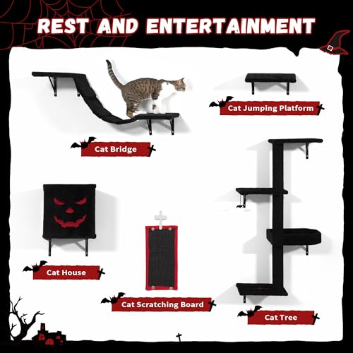 Árbol para gatos montado en pared, negro y rojo miniatura 6
