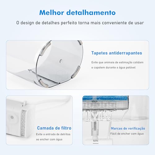 2.2L Bebedouros para gatos, Bebedouro para cães, Fonte gatos Bebedouro, Bebedouro com Filtro Quádrup