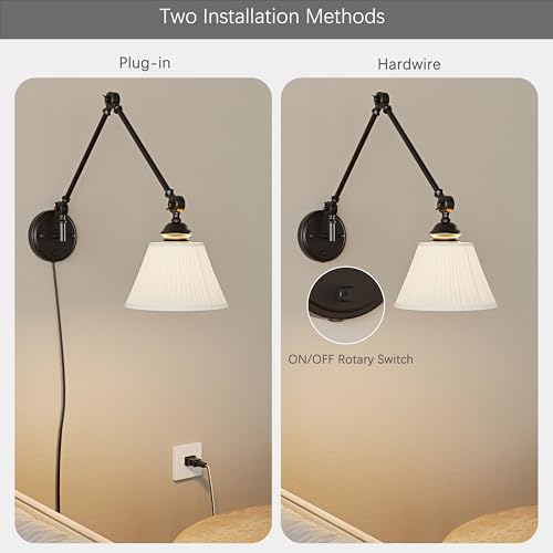 Image of Plug in Wall Sconce, Black Adjustable Swing Arm Wall Lamp, 1 Pack