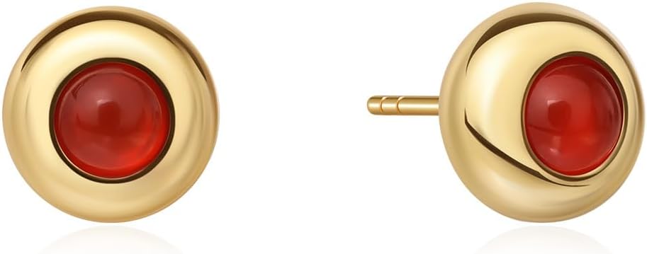 ARSIS Red Agate Stud Earrings for Women, 18K Gold Plated Copper