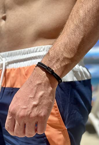 Flextech™ Adjustable Silicone Rope Bracelet For Men - Waterproof Sweatproof Sunproof Modern Minimalist - One Size Fits All (Black With Black Bead) #TOP4