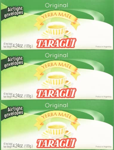 Taragui Yerba Mate - 40 Tea Bags - Yerba Mate En Saquitos, Pack of 3