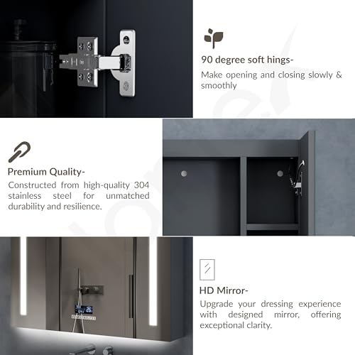 Image of Plantex 304 Stainless Steel Bathroom Organizer with Defogger,Bluetooth & Digital Display /Bathroom Cabinet Storage /Triple Door LED Mirror Cabinet for Wall(32x32 Inch, Chrome)