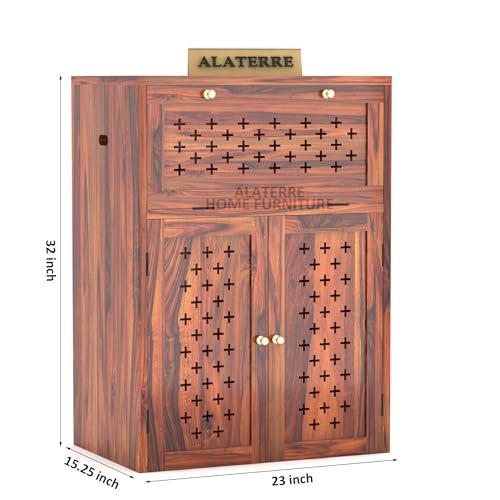 Image of Solid Sheesham Wood Inverter Battery Cabinet for Home & Office || Wooden Storage Cabinet || Electic Safety Box || Single Battery Box || Cabinet Unit || Honey Finish