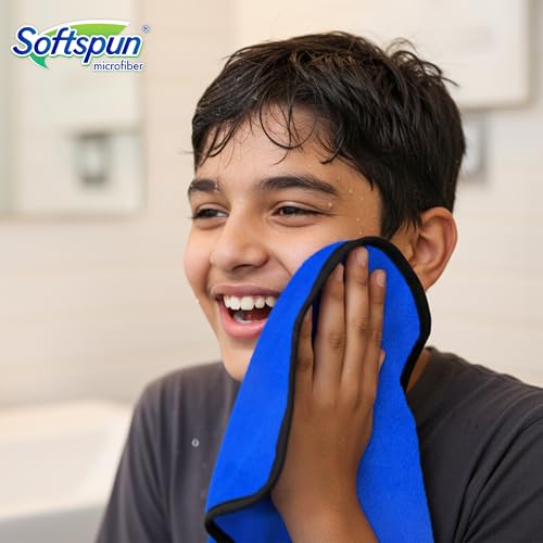 Image of SOFTSPUN Microfiber Baby Hand & Face Wipes 280 GSM 20x30 Cms 4 Piece Towel Set Blue! Super Soft & Comfortable for Newborn Baby and Kids Quick Drying Ultra Absorbent in Small Size.
