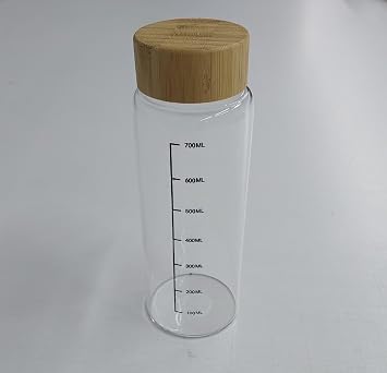 Cam Su Şişesi, Bambu Kapaklı, Ölçü Baskılı, 800 ml