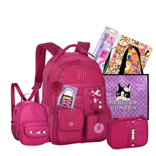 Kit Mochila Escolar Rb Rebecca Bonbon Costas Estojo E Lancheira Oficial Meninas (Rosa)