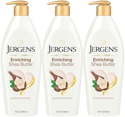 Jergens Shea Butter Hand and Body Lotion, Deep Conditioning Moisturizer, 3X More Radiant Skin, with Pure Shea Butter, Dermatologist Tested, 16.8 Oz, Pack of 3
