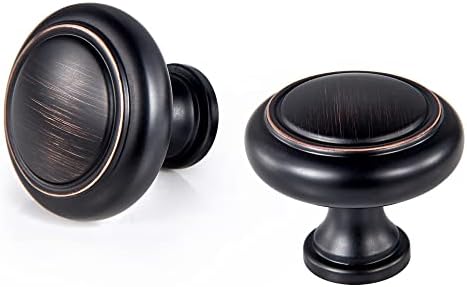 YCSJ 10 Pack Oil Rubbed Bronze Kitchen Cabinet Hardware Round Knobs,1.2-inch Diameter Oil-Rubbed Bronze Knobs for Cabinets and Drawers