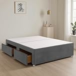 BED TIME UK - Plush Fabric Divan Bed Base with 2 Built-In Storage Drawers | Stylish Upholstered Bed Base for Smart Living (Grey, 4FT6 Double Bed)