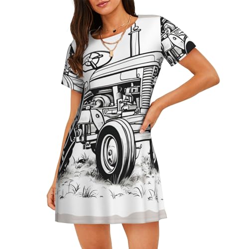 Chemise de nuit manches courtes femme motif tracteur idéale pour les soirées détente d'été