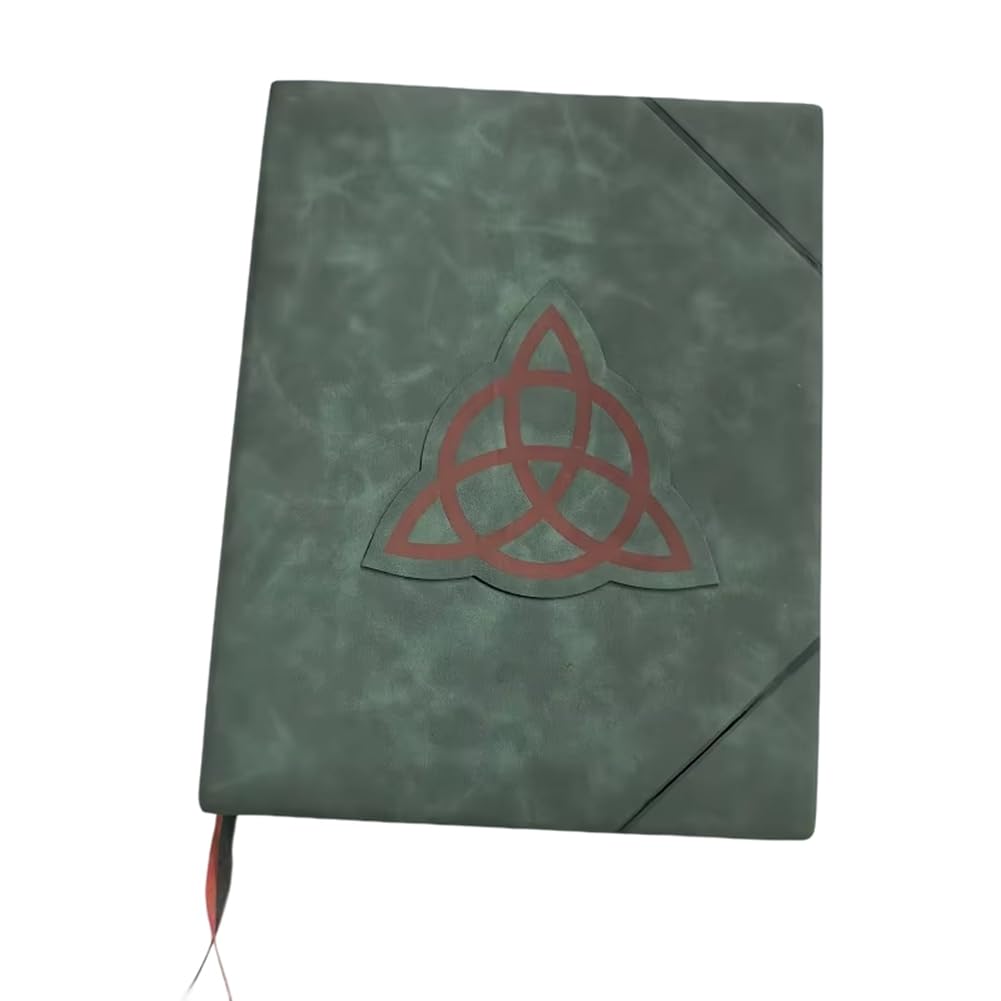 Grimoire de sorcellerie relié à couverture verte rigide style rétro 350 pages