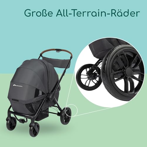 Bebeconfort Helios, 2-in-1 Kinderwagen ab Geburt, 0–4 Jahre, 0–22 kg, 2 gegenüberliegende Sitze, All-Terrain-Räder, kompakt zusammenklappbar, Geschwisterwagen, schützendes Verdeck, Mineral Graphite